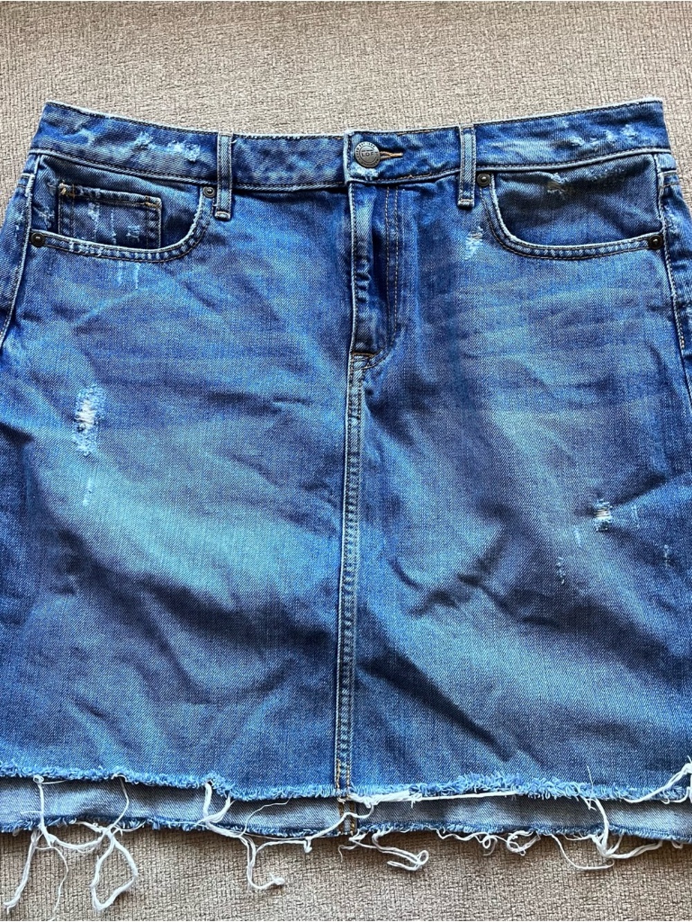 LOFT Blue Distressed Denim Mini Skirt